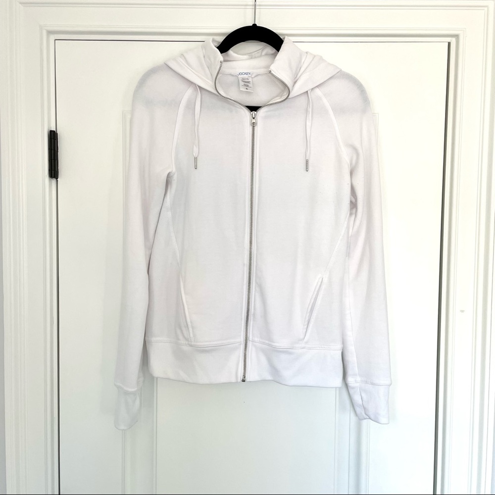 Jockey White Zip Up Sweatshirt, Size Small